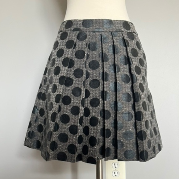 Armani Exchange Tweed A-line Coated Wool Blend Polka dot Pleated Gray Skirt - Picture 1 of 13